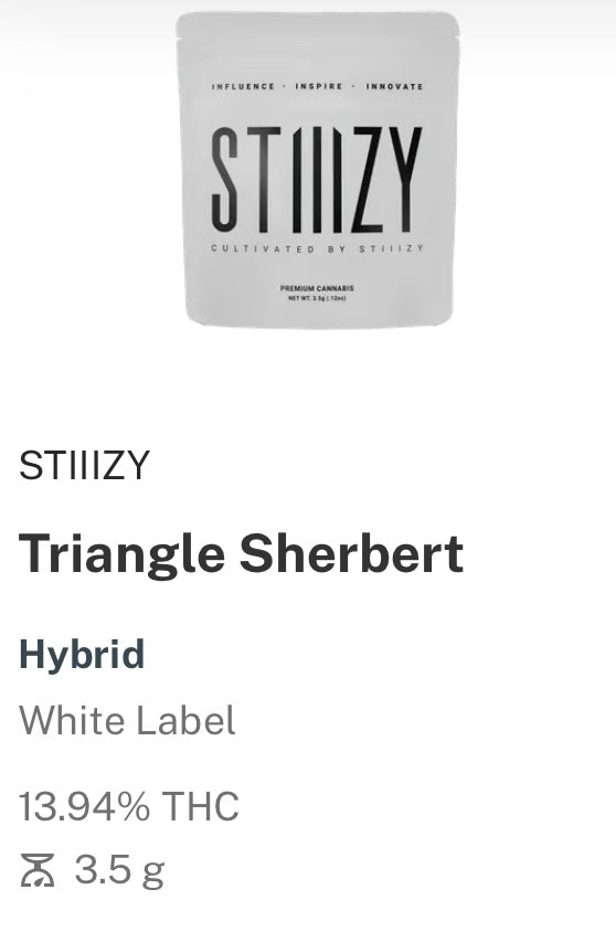 Flowers(1a)…..Stiiizy 3.5 White Label…..Triangle Sherbet….13%